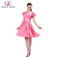 Grace Karin Wassermelone kurze V-Ausschnitt Chiffon Mutter der Braut Kleider CL4602